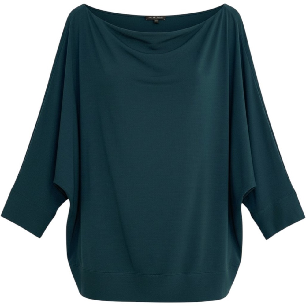 Eileen Fisher Boatneck Top Womens XL Teal Excellent Batwing Sleeve Jersey Drape